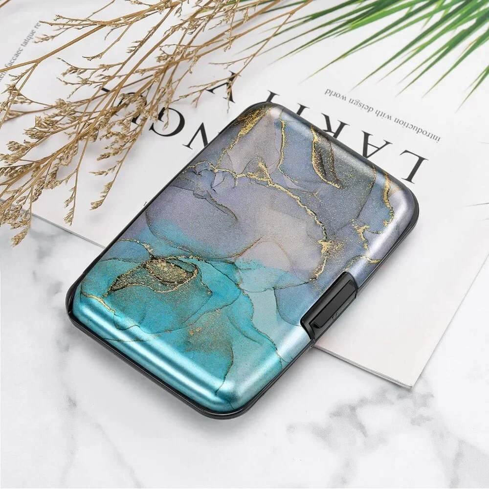 Wallet Credit Cards Holder Blue Purple Marble - Picture 7 of 7